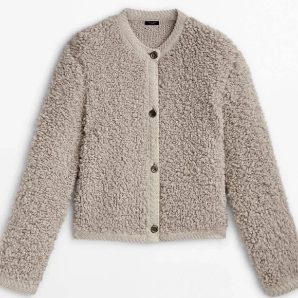Massimo Dutti Sweaters - Massimo Dutti Sheep Skin Boucle Knit Alpaca Blend Cardigan - Mink Beige XS